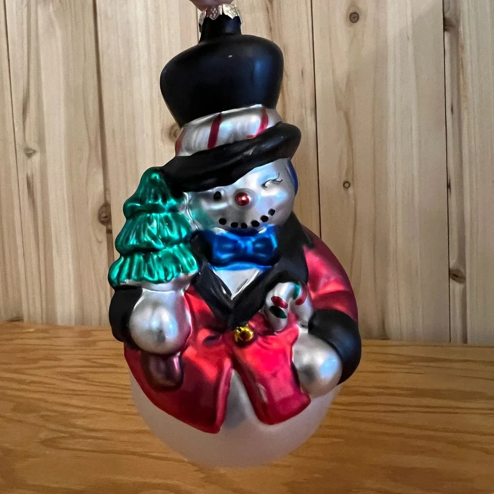 Vintage Snowman Christmas Ornaments Hand Blown Painted Glass Holiday Lot Of 2